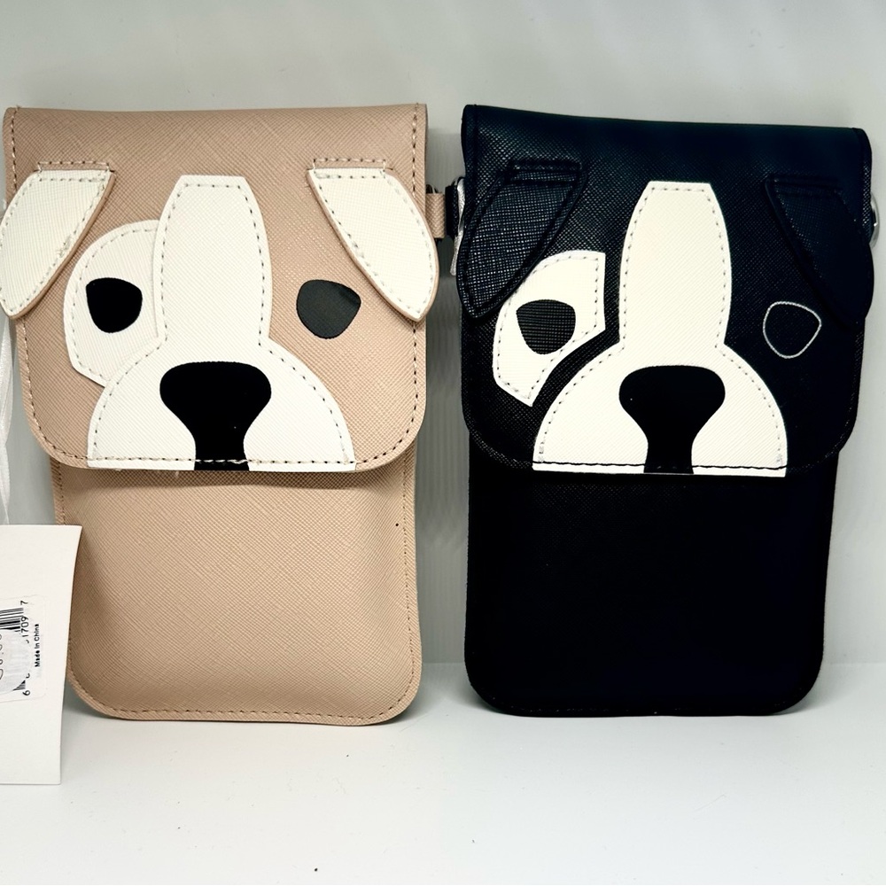 Whimsical Black and Tan Crossbody Bags with Dog Design